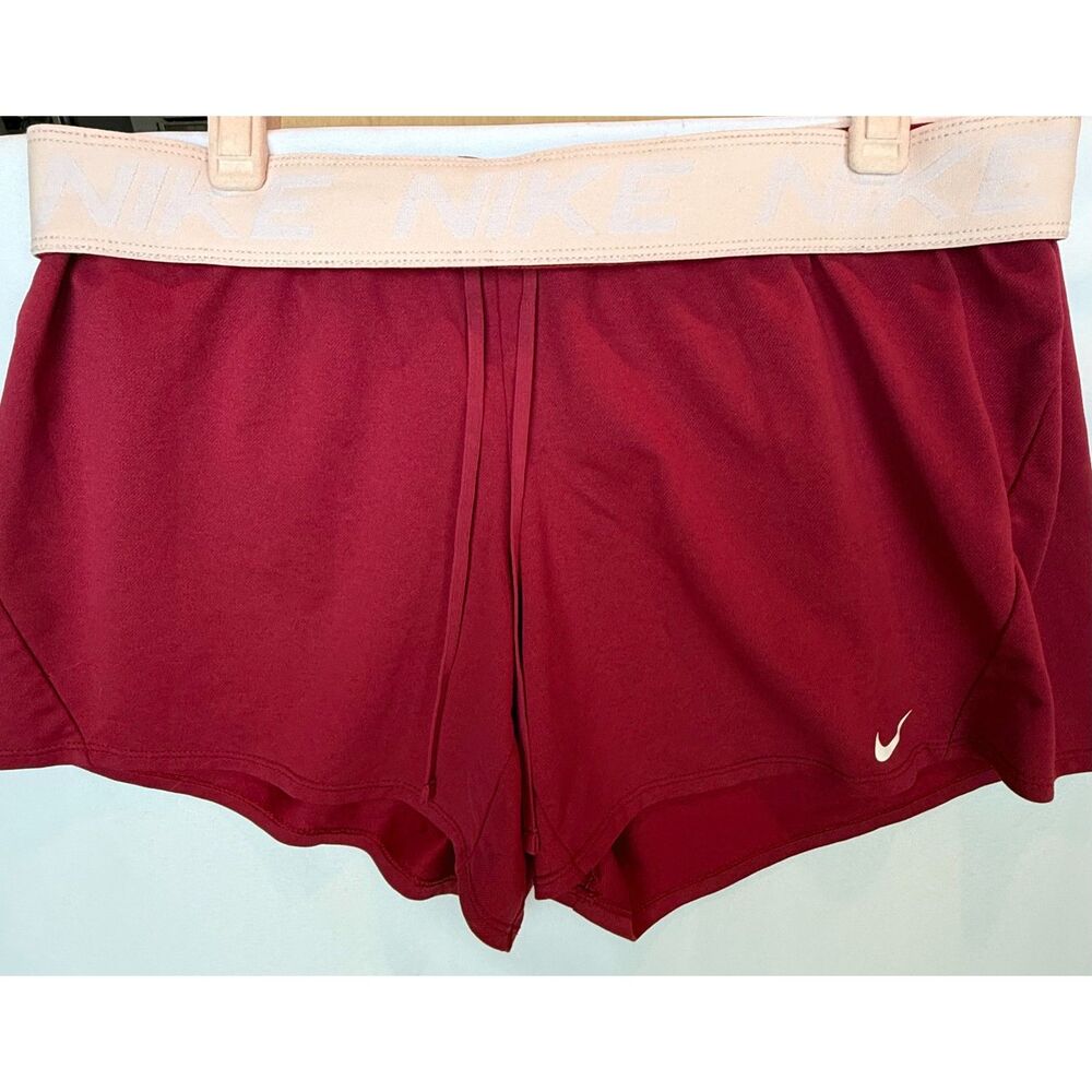 Nike Womens Large Burgundy‎ Red Dri FIT Training Shorts Running Compression L - Picture 2 of 7